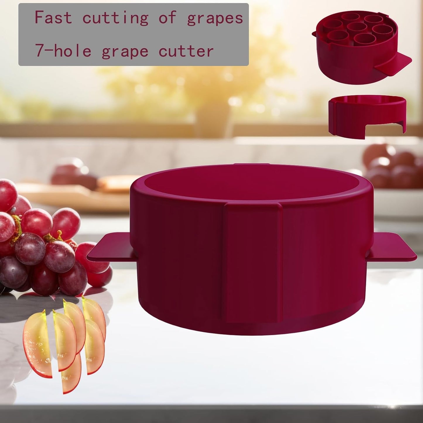 Grape Cutter Tool for Toddlers -Grape Slicer with 7 Individual Holes,Grape Tomato Strawberry Cutters Quarter Slicer tool For Fruits Salad Cake Decoration,Stainless Steel kitchen Gadget Fruit cutter