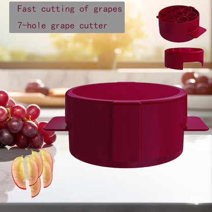 Grape Cutter Tool for Toddlers -Grape Slicer with 7 Individual Holes,Grape Tomato Strawberry Cutters Quarter Slicer tool For Fruits Salad Cake Decoration,Stainless Steel kitchen Gadget Fruit cutter