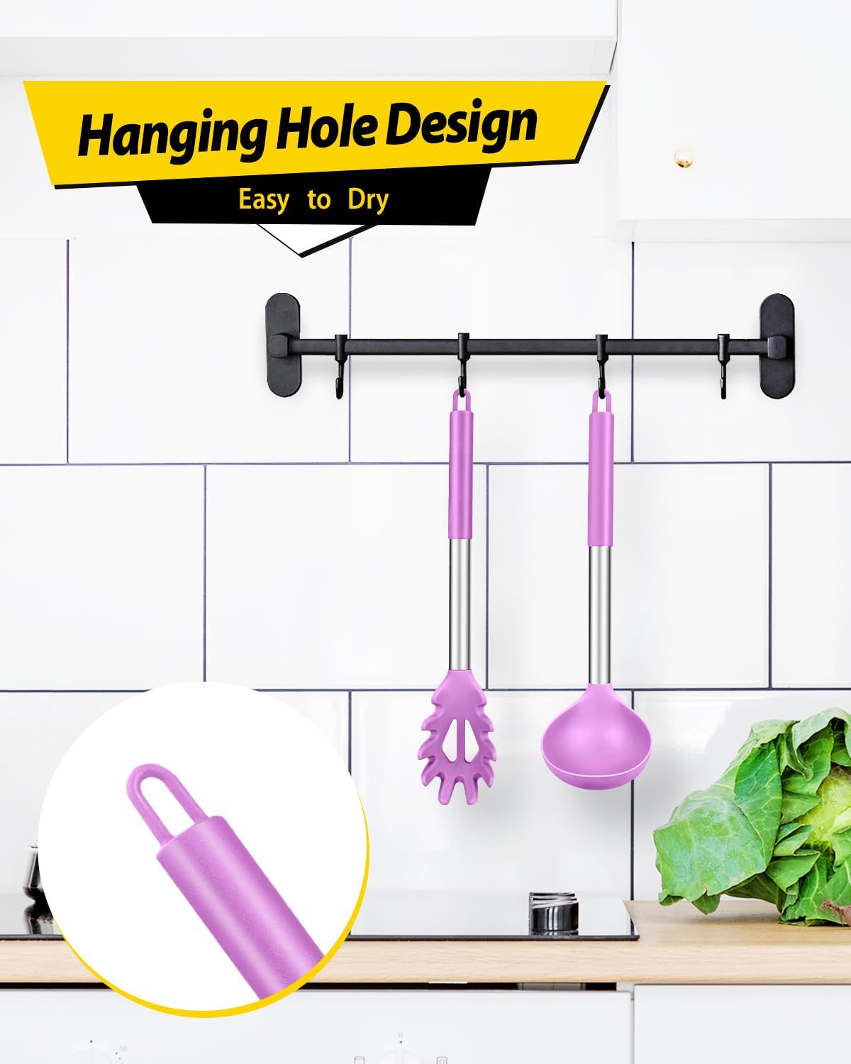 Silicone Pasta Fork and Ladle Spoon Set, Large Non Stick Kitchen Utensils for Cooking,Stirring,Serving Spaghetti, Soup, Sauce (GRAY)