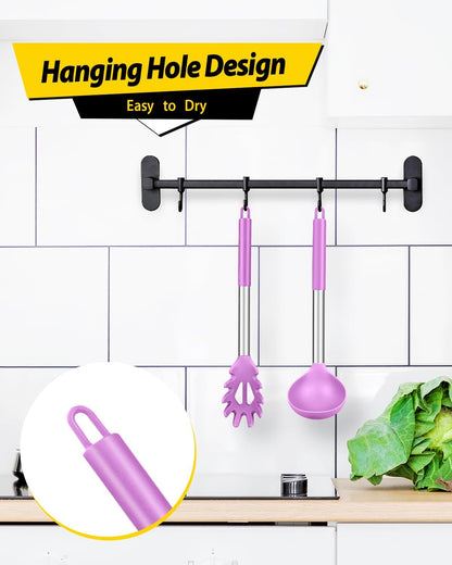 Silicone Pasta Fork and Ladle Spoon Set, Large Non Stick Kitchen Utensils for Cooking,Stirring,Serving Spaghetti, Soup, Sauce (GRAY)