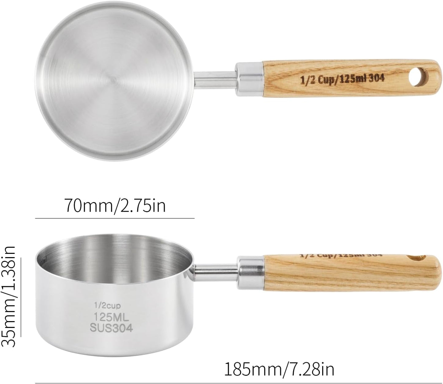 Stainless Steel Pet Food Scoop – Measuring Cup for Dogs & Cats, 304 Stainless Steel, with Precision Scale Markings (1/2Cup(125ml))
