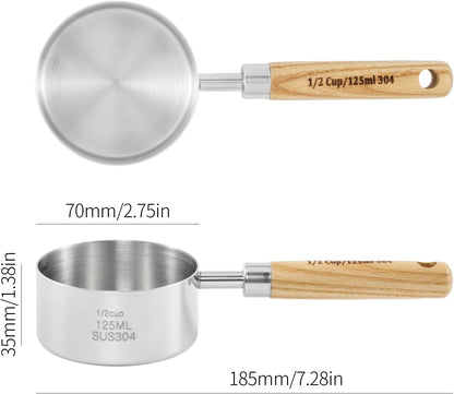 Stainless Steel Pet Food Scoop – Measuring Cup for Dogs & Cats, 304 Stainless Steel, with Precision Scale Markings (1/2Cup(125ml))