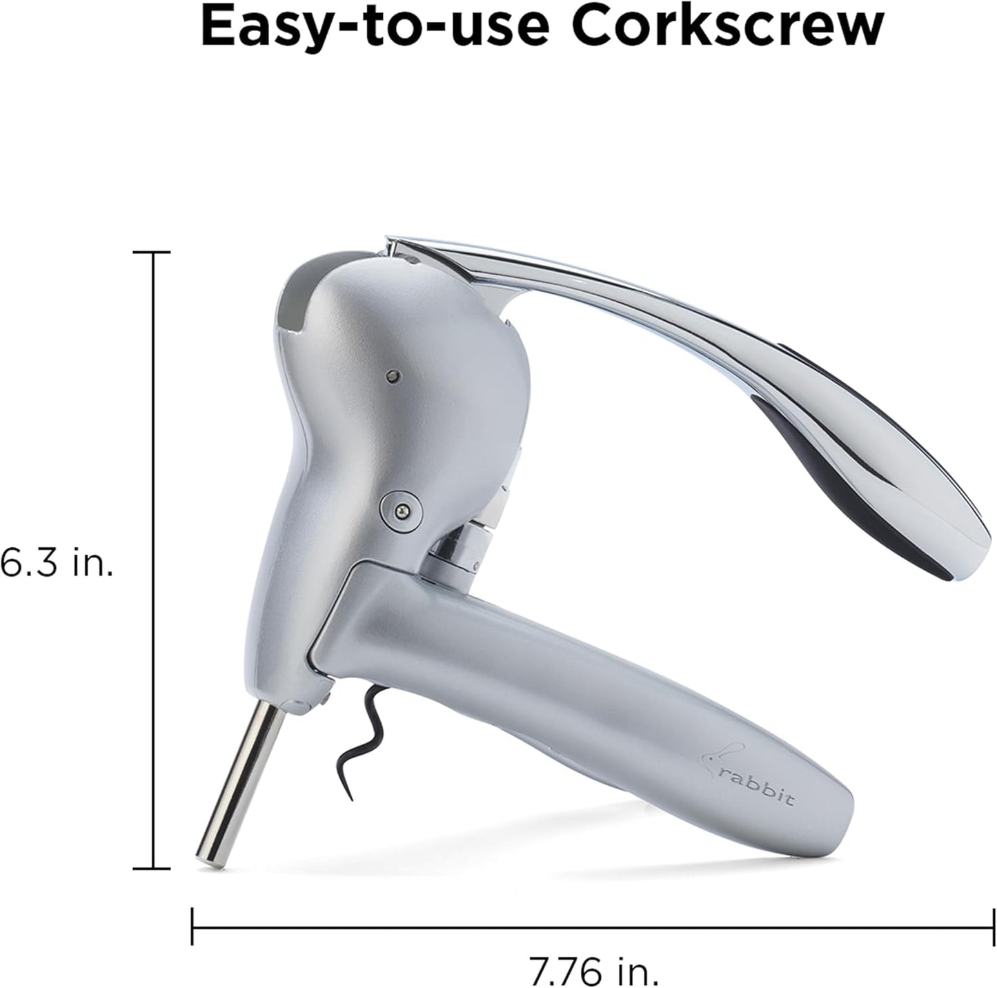 Rabbit Original Lever Corkscrew Wine Opener with Foil Cutter and Extra Spiral (Silver)