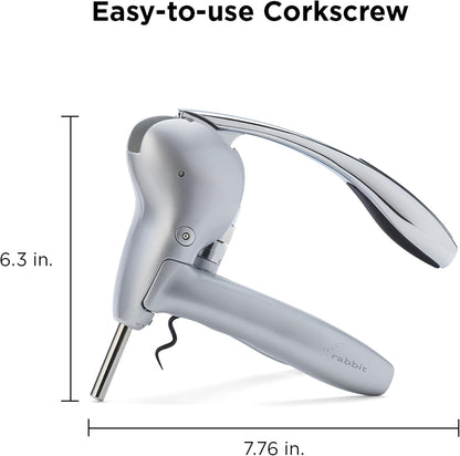 Rabbit Original Lever Corkscrew Wine Opener with Foil Cutter and Extra Spiral (Silver)
