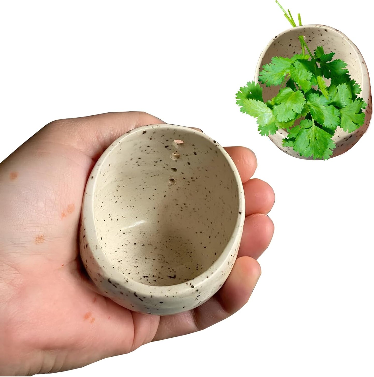 AGLOO Handmade Pottery Herb Stripper Bowl - Ceramic Herb Peeler & Stripper Tool for Kitchen, BBQ, and Picnics (white)