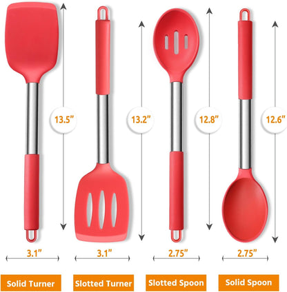 E-far Cooking Utensils Set of 4, Silicone Kitchen Utensils for Non-stick Cookware, Heat Resistant & Non-toxic Slotted Spatula Solid Spoon Turner for Flipping Mixing Serving Basting(Black)