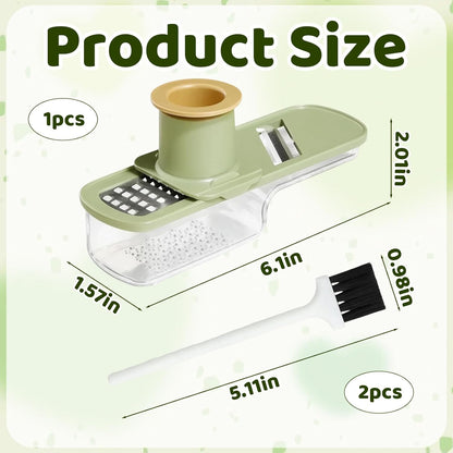 3-in-1 Garlic Slicer Super Thin,Garlic Ginger Grinder Set with 1 Grater and 2 Cleaning Brushes, Stainless Steel Blades, ABS and PET Material, Easy to Use and Clean, Kitchen Essential