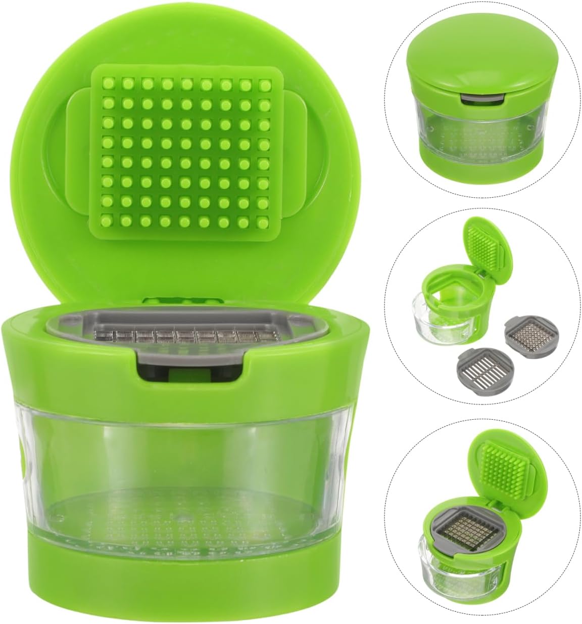 PRETYZOOM 1PC Mini Garlic Chopper with Container, Manual Garlic Press with Stainless Steel Blade, Handheld Mincer Presser Kitchen Gadget- 2.5x2.5x2.9''