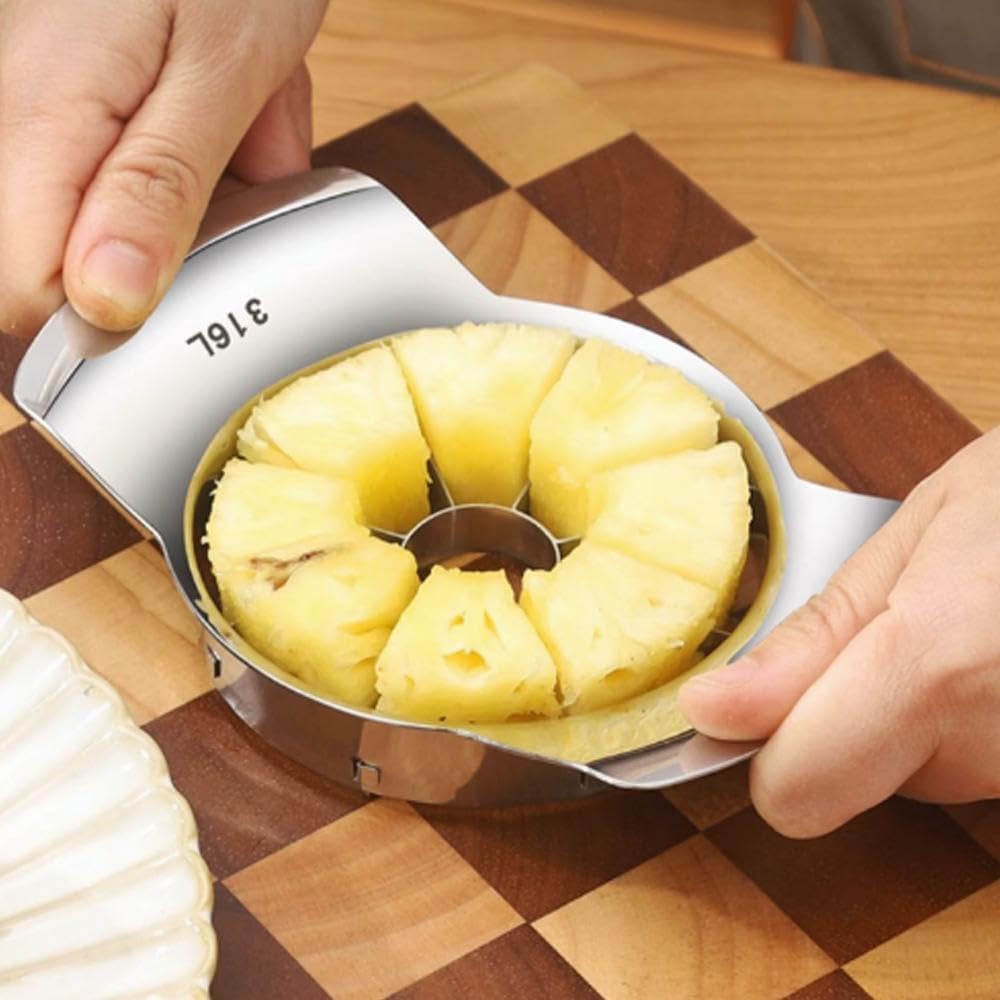 Stainless Steel Pineapple Corer and Slicer 2-in-1 - Professional Pineapple Cutter Tool with Non-Slip Handle, Effortless Peeling for Fresh Pineapples, Dishwasher Safe, Kitchen Essential