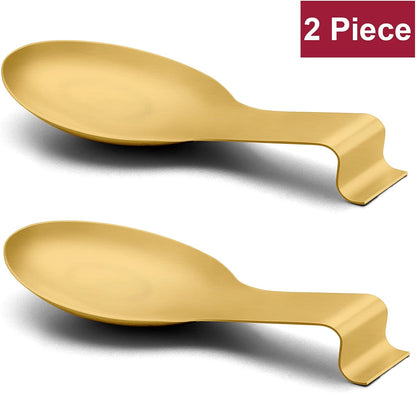 Spoon Rest Set of 2, E-far Stainless Steel Spoon Ladle Holder Spatula Rest for Kitchen Stove Top, Large Size & Dishwasher Safe