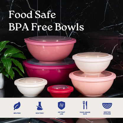 WHYSKO Mixing Bowl Set, 12 Piece Colorful Plastic Mixing Bowls with Lids Set for Food Prep Storage and Serving, Microwave and Dishwasher Safe for Kitchen Baking Cooking