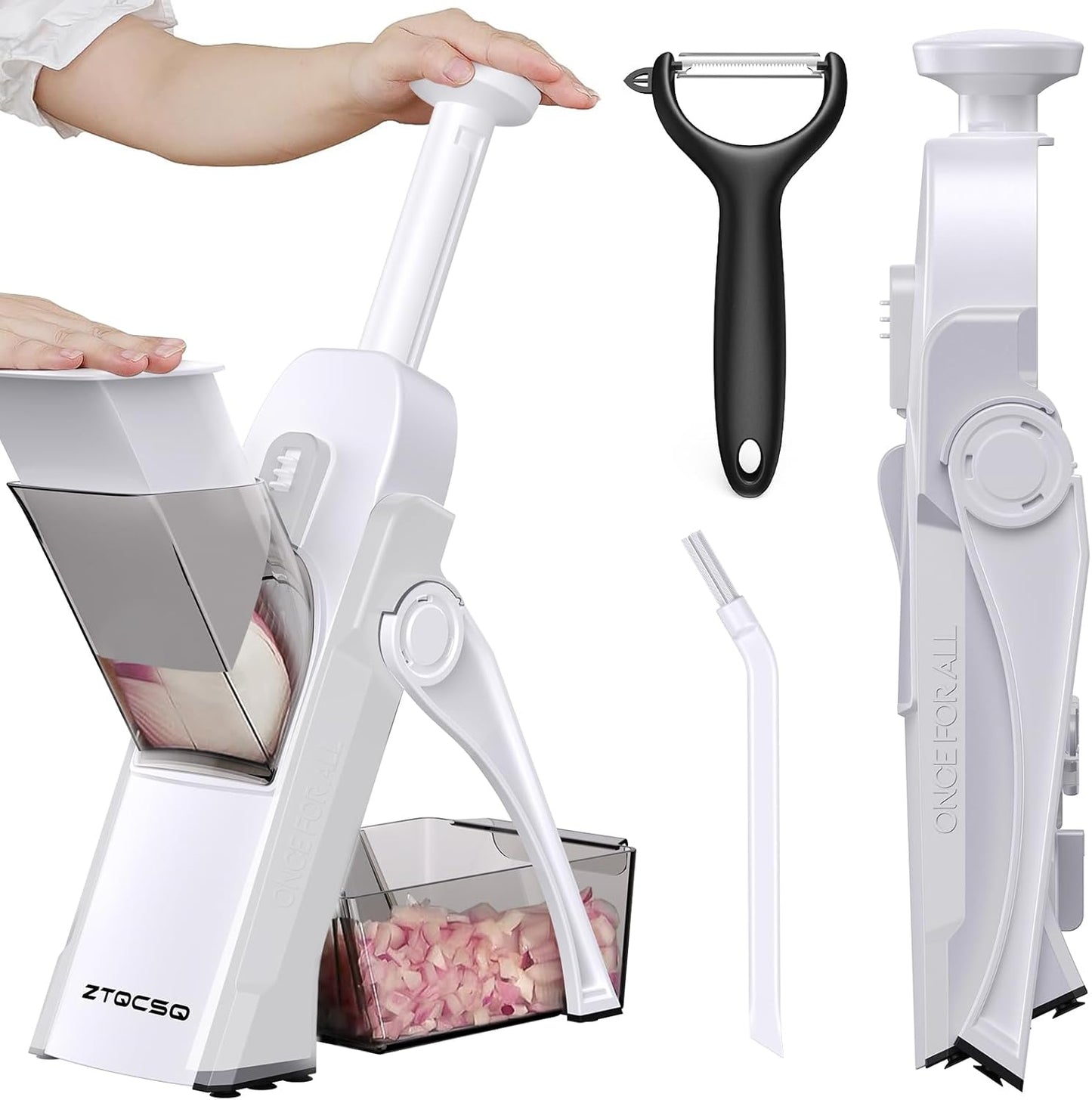 Safe Mandoline Slicer for Kitchen, Meal Prep,Potato Slicer, Adjustable/Easy to Clean/Storage, Kitchen Chopping Artifact,French Fry Cutter,Paring Knife/Cleaning Brush (only Slice, Black Knight)