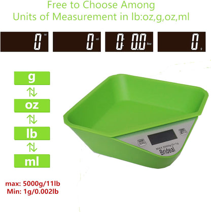 Digital Kitchen Food Scale Multifunction Electronic Food Scales with Removable Bowl Max 11lb/5kg