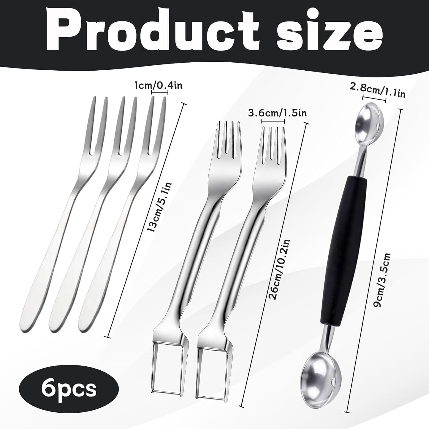 Watermelon Slicer Cutter, 6-Piece Fruit Serving Utensils for Kitchen, Watermelon Slicer with Melon Baller Scoop and Fruit Forks, Easy to Use and Clean