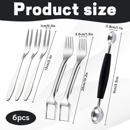 Watermelon Slicer Cutter, 6-Piece Fruit Serving Utensils for Kitchen, Watermelon Slicer with Melon Baller Scoop and Fruit Forks, Easy to Use and Clean