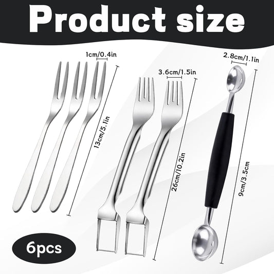 Watermelon Slicer Cutter, 6-Piece Fruit Serving Utensils for Kitchen, Watermelon Slicer with Melon Baller Scoop and Fruit Forks, Easy to Use and Clean