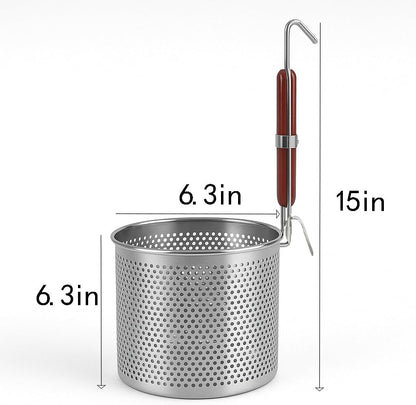 Mesh Pasta Basket Food Strainer Insert For Pot, Colander with Round Wooden Handle Stainless Steel Mesh Spider Strainer for Pasta Noodles Dumpling Vegetable