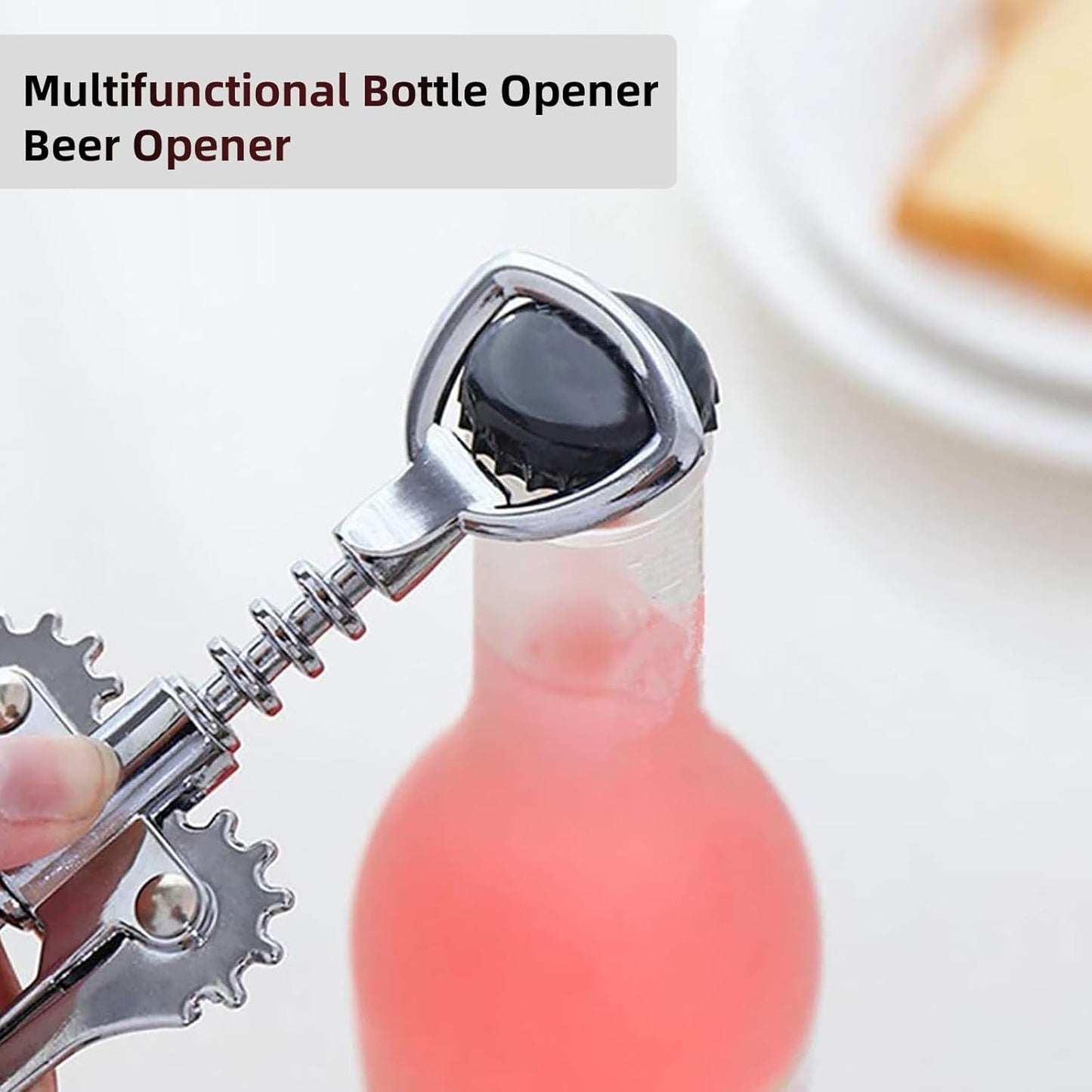 Wing Corkscrew Wine Opener, Premium Zinc Alloy Manual Bottle Opener, Heavy Duty Multifunctional Tool for Kitchen, Bar, Restaurant & Waiters, Gift Set (Silver)