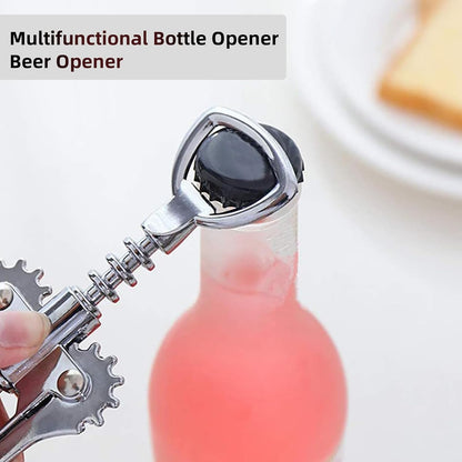 Wing Corkscrew Wine Opener, Premium Zinc Alloy Manual Bottle Opener, Heavy Duty Multifunctional Tool for Kitchen, Bar, Restaurant & Waiters, Gift Set (Silver)