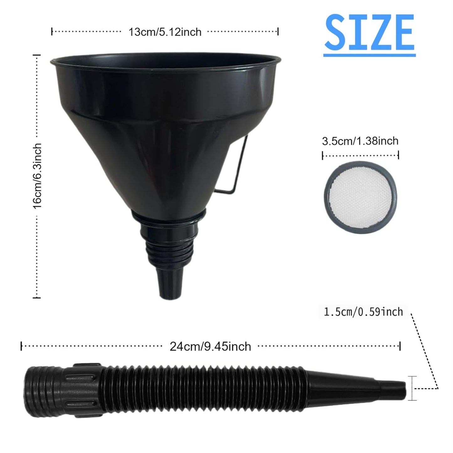 5 Pcs Plastic Oil Funnels for Automotive Use Set, Large Flexible Fuel Funnel, Wide Mouth Fuel Funnels with Detachable Spout and Filter for Water, Gasoline, Coolant, Engine Oil Transfer