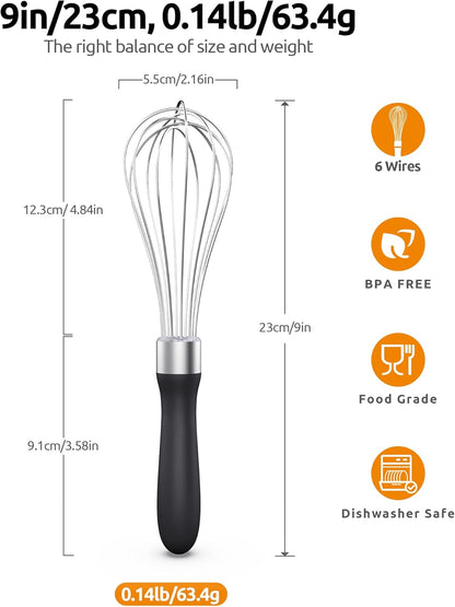 U-Taste 7" Mini Whisk for Cooking: 18/8 Stainless Steel Small Metal Kitchen Wisk, Tiny Hand Mixing Tool for Coffee, Egg, Sauce, 6-Wires Compact Head for Baking, Beating in Bowl, Mug, Jar (Set of 2)