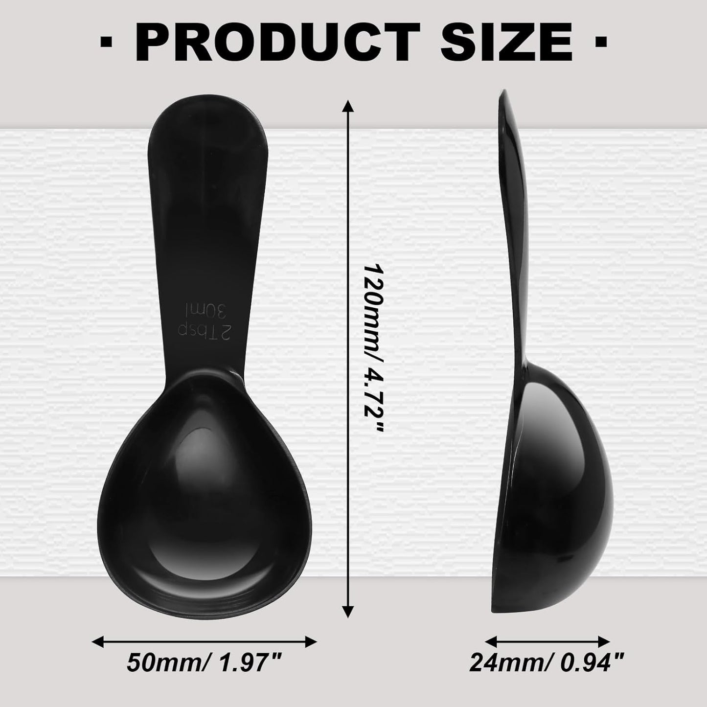 Coffee Scoops 2Tbs (30ml/ 1/8 Cup / 1 oz), Black 304 Stainless Steel Coffee 2 Tablespoon Scoop Short Handle Measuring Spoon, Set of 2