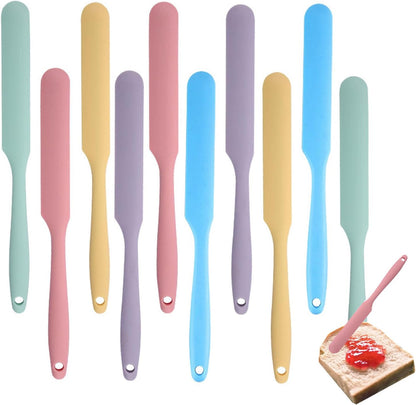 Silicone Jar Spatulas, 10 Pieces Silicone Spatula Small Butter Cake Cream Spatulas Set Long Handle Mini Non Stick Mixing Batter Baking Scrapers for Kitchen Baking Use (10, Macarone)