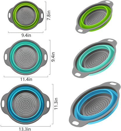 3-Packs Strainers for Kitchen Colander with Handles 3 Size Collapsible Colander for Washing Draining Veggies Fruit Pasta