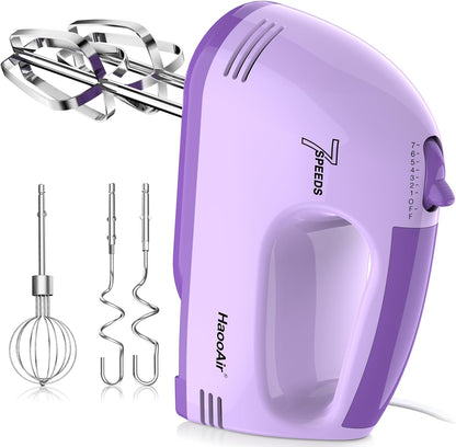 Electric Handheld Mixer, 7-Speed Adjustable Kitchen Mixer, 5 Stainless Steel Accessories (2 * Dough Hooks, 2 * Beaters, 1 * Whisk), Perfect for Kitchen and Baking Food Mixers, Blue