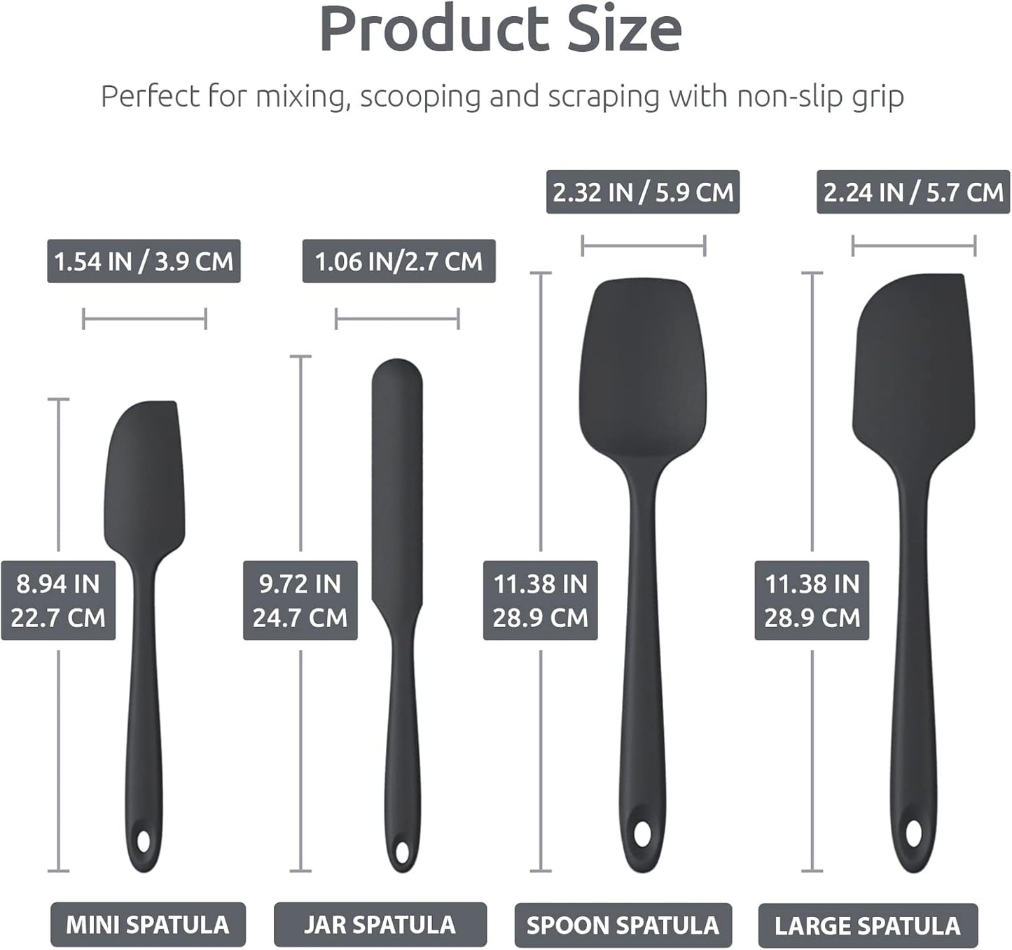 Heat Resistant Silicone Spatula Set: U-Taste 600ºF High Temp Seamless Food Grade Utensil, Flexible Rubber Silicon Kitchen Cooking Mixing Baking Scraper for Nonstick Cookware Set of 4 (Aqua Sky)