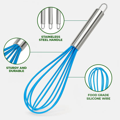 Freshware Silicone Whisk, Silicone Cooking Utensil Set, Silicone Whisks for Cooking, Non-Scratch Hand Whisks for Kitchen Essentials, Set of 3