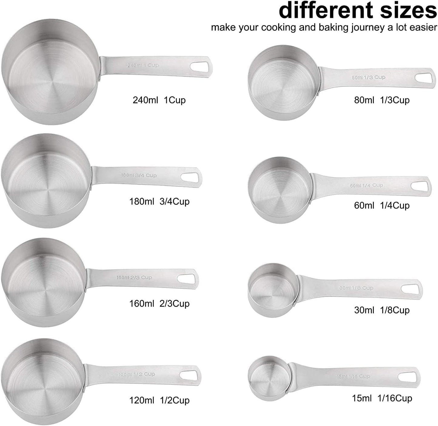 Measuring Cups Set, 18/8 Stainless Steel Measuring Cups for Dry & Liquid, Metal Measure Cups With Bonus Magnetic Conversion Chart for Kitchen & Baking