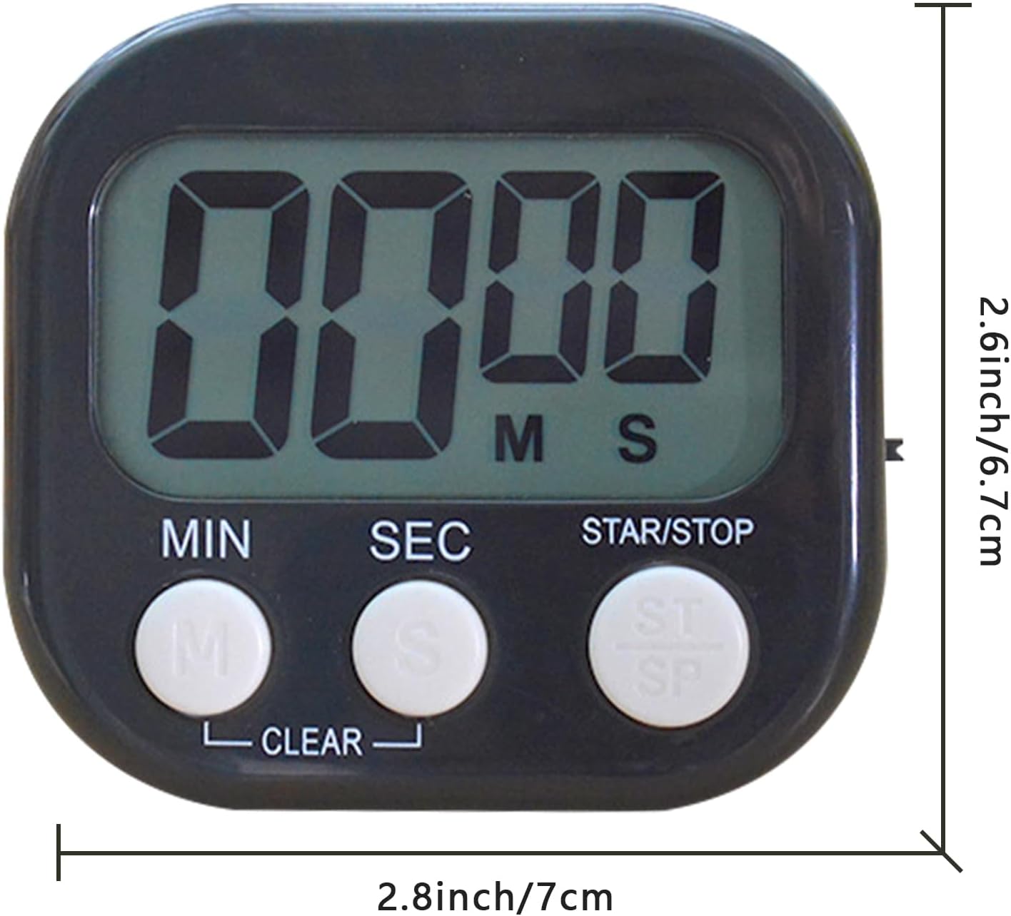Small Digital Timer for Kitchen Cooking Baking Sports Office Meeting Multi-Function Count Up Countdown Magnetic Backing and ON/Off Switch Desk Electronic Timer (Black)