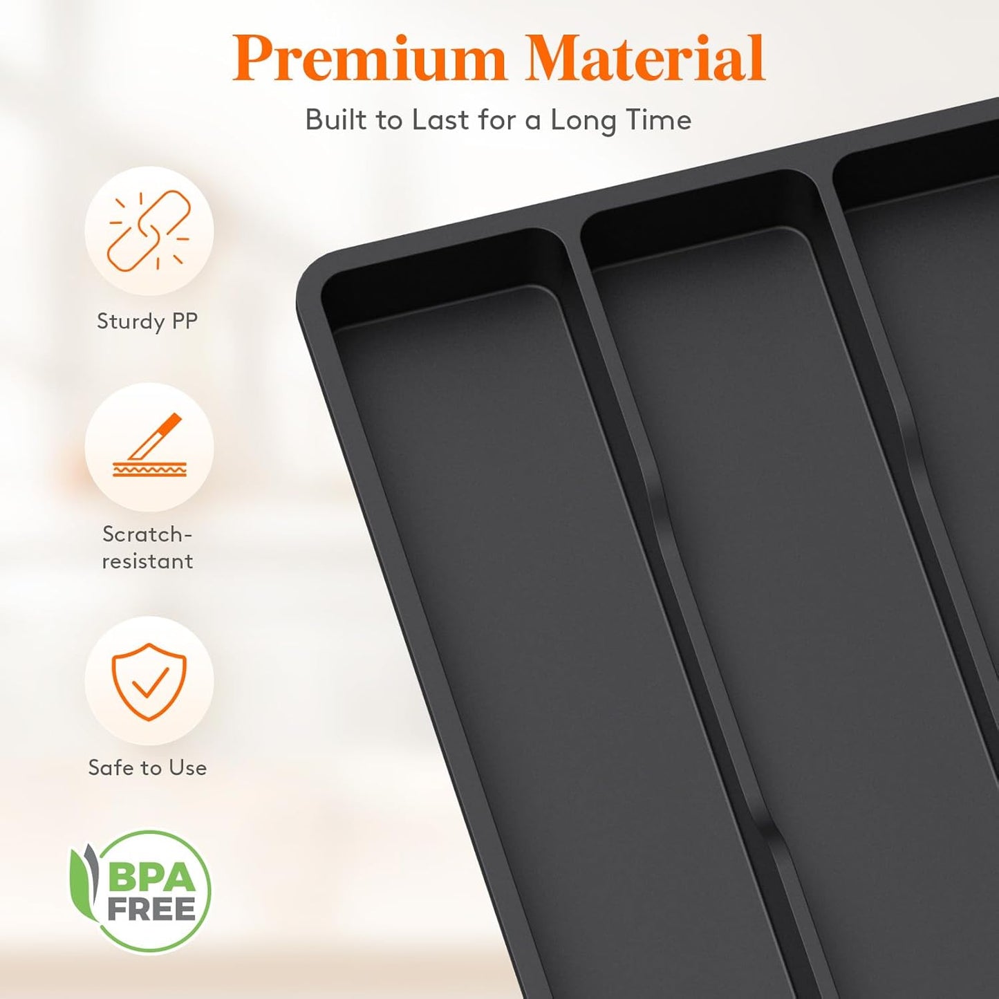 Lifewit Utensil Organizer for Kitchen Drawer, Expandable Cooking Silverware Tray, Adjustable Cutlery Flatware Holder, Plastic Spatula Tools Storage Divider, 14.4 x 15.8", Black