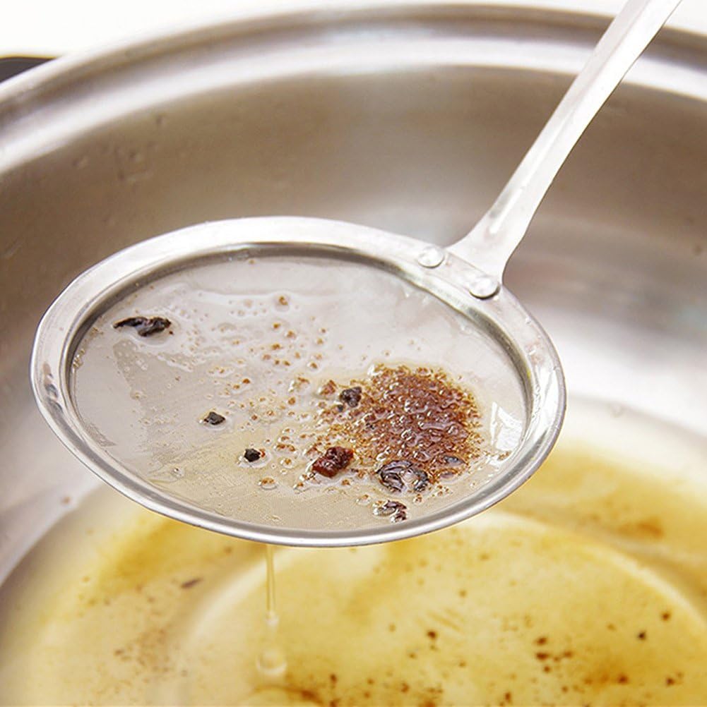 Hot Pot Fat Skimmer Spoon - Stainless Steel Fine Mesh Strainer for Skimming Grease and Foam