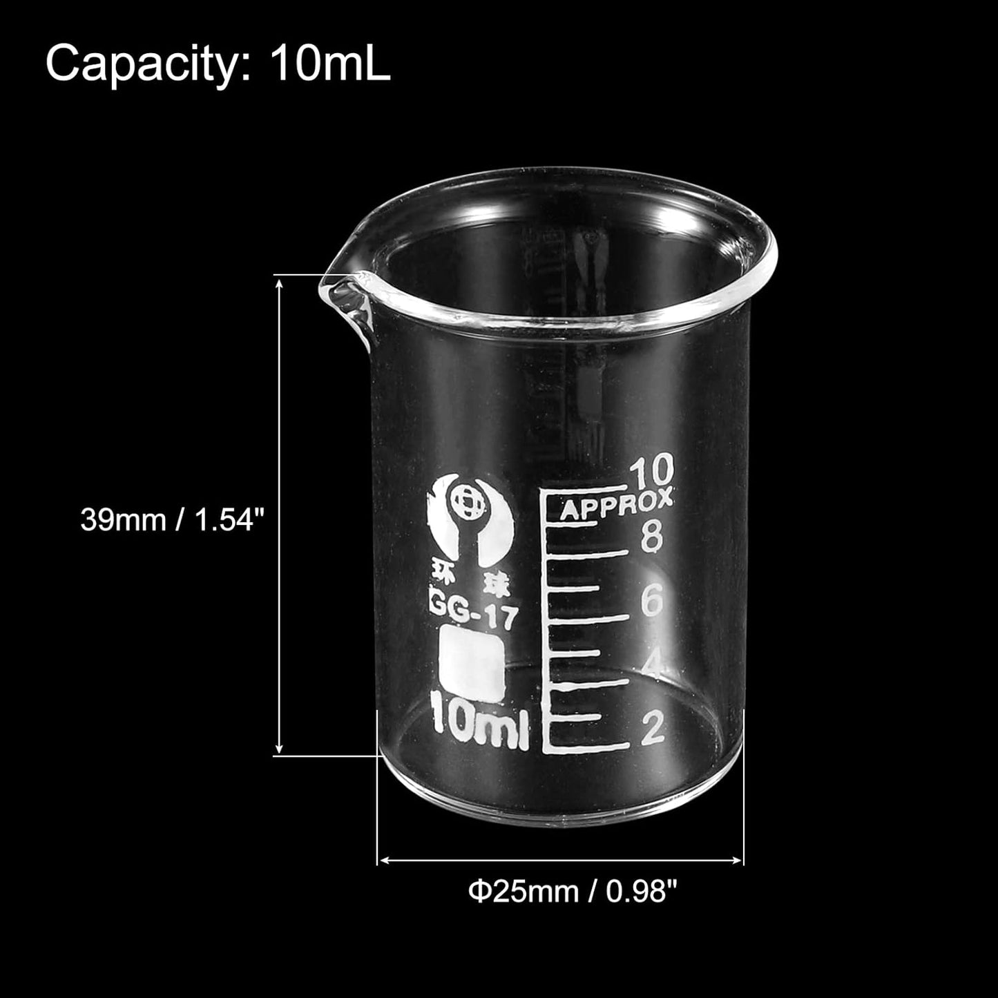 PATIKIL 3Pcs 10ml Low Form Glass Beaker, 3.3 Borosilicate Glass Graduated Printed Scale Measuring Cups with Spout for Kitchen Lab Liquids