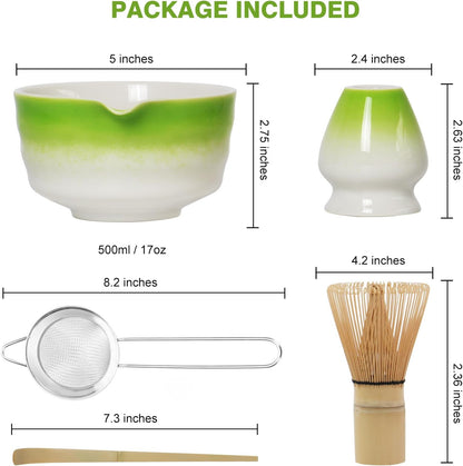 Matcha Whisk Set - Premium Complete Ceremonial Grade Matcha Set with Bamboo Whisk, Matcha Bowl with Spout, Scoop, Sifter & Holder - Authentic Japanese Tea Kit for Traditional Tea Preparation