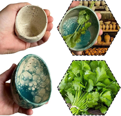 Pottery Herb Stripper Bowl, Ceramic Pottery Herb Stripper, Kitchen Utensils & Gadgets, Handmade Pottery Herb Stripper, Suitable for Peeling Off The Leafy Assembly of Cilantro