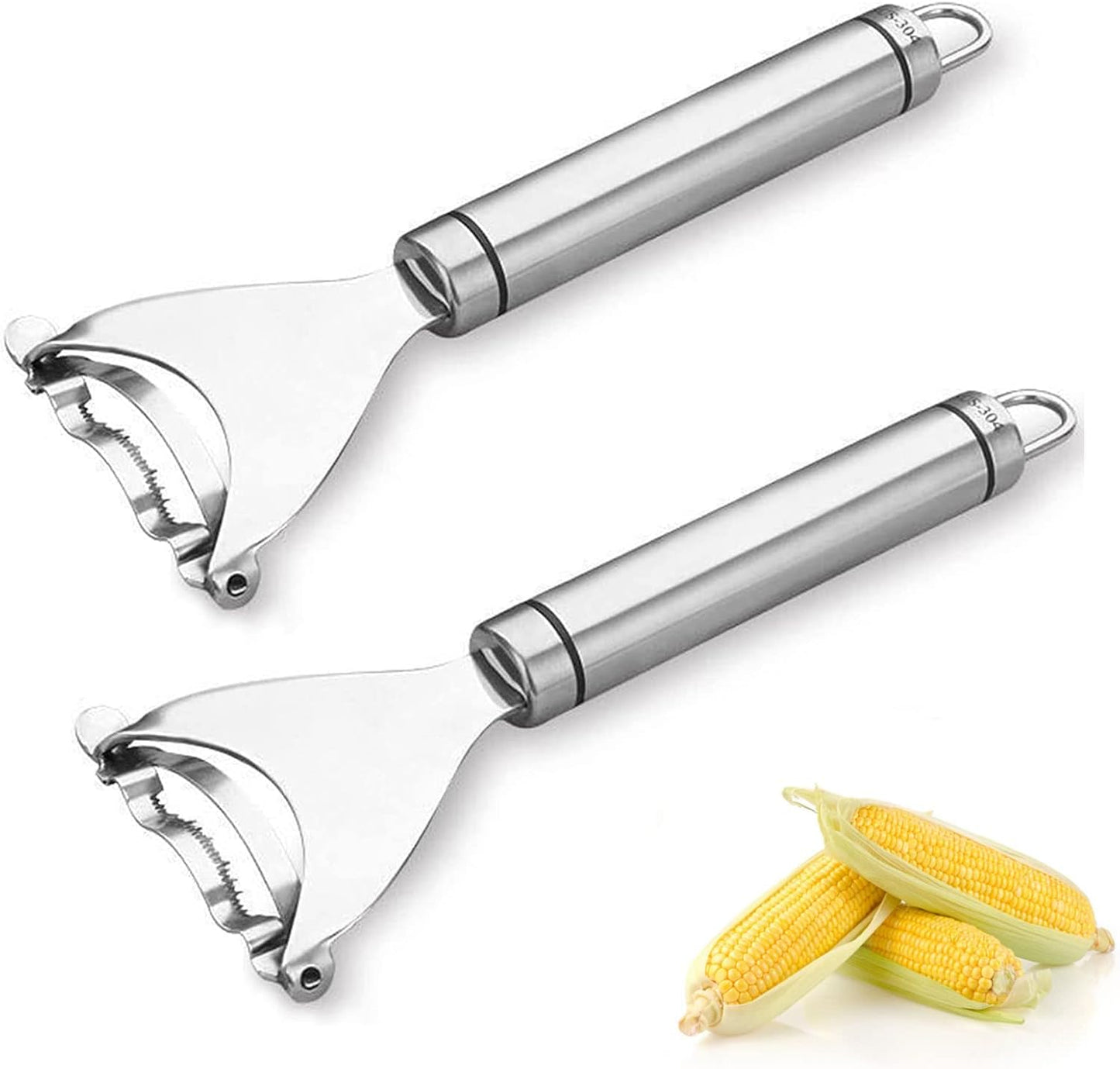 2PCS Corn Peeler, Magic Corn Stripper for Corn on the Cob Remover Tool,Stainless Steel Corn Planer Cutter Thresher Peeler, Corn Thresher with Hand Protect