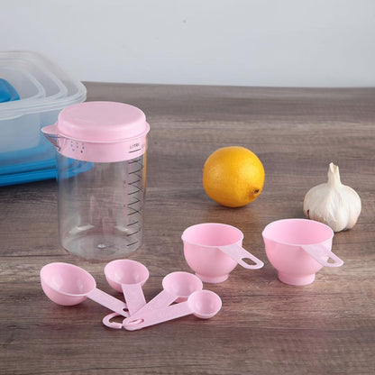 14Pcs/2 Sets Plastic Measuring Cups and Spoons Multipurpose 6 Sizes Measuring Spoons & Measuring Mixing Cups Kitchen Gadgets for Cooking Baking Lab Use, Pink