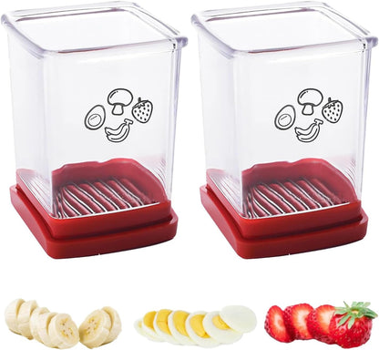 Fruit Cutter and Chopper – Cup Slicer for Strawberry, Grape, Banana, Mushroom, Kitchen Gadget for Fruits and Vegetables, Compact Slicing Tool (Black-2pcs)