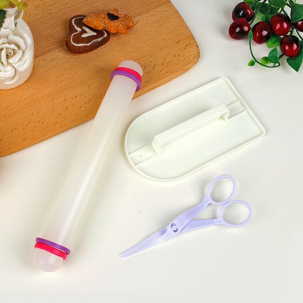 ScivoKaval Marshmallow Fondant Cake Decorating Hand Tool 12 Pcs 5 Sets Sugarcraft Gumpaste Icing Smoother Rolling Pin Trimmer Cutter Embosser Flower Scissor Modelling Accessories Supplies Kit Multi