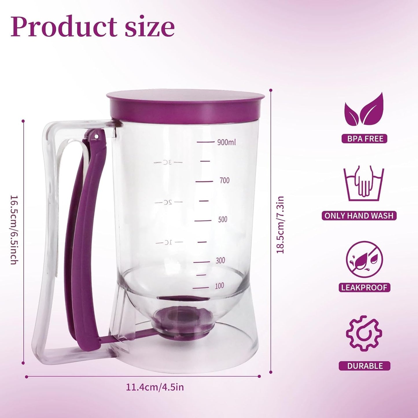 Pancake Batter Dispenser - 4-Cup Cupcake Batter Separator with Squeeze Handle - Kitchen Must Have Baking Tool for Pancakes, Cupcake, Waffle, Muffin Mix - Pancake Maker with Measuring Label
