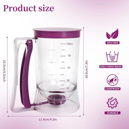 Pancake Batter Dispenser - 4-Cup Cupcake Batter Separator with Squeeze Handle - Kitchen Must Have Baking Tool for Pancakes, Cupcake, Waffle, Muffin Mix - Pancake Maker with Measuring Label