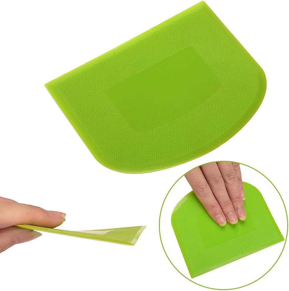 Suanyok Bench Scraper-Stainless Steel Dough Scraper and Flexible Plastic Bowl Scraper 4-Piece Set-Bread/Pastry/Pizza Cutter, Multifunctional 2-in-1 Baking Tools With Measurement Marks