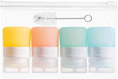 MICEBAY Condiment Squeeze Bottles for Sauces, 2-oz Mini Silicone Salad Dressing Container to Go with Reusable Sandwich Bag, Leakproof Ketchup Bottle for Bento Lunch Box, 4 Pack, Candies