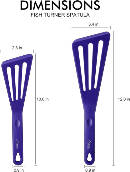HOTEC 600℉ Heat Resistant Silicone Slotted Fish Turner Spatula Set, BPA Free Flipper Cooking Spatulas, for Non Stick Cookware Dishwasher Safe, Black