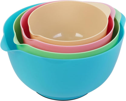BoxedHome Green Ombre Nesting Plastic Mixing Bowl Set With Pour Spout, Microwave and Dishwasher Safe, BPA free Non-Slip Base, Set of 4 Size 1.7, 2.5, 3.5 and 4.5qt, Great for Prepping, Baking, Cooking