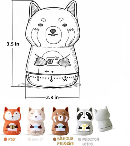 Mechanical Kitchen Timer,Cute,Novelty,60 Minutes Manual Countdown,Kitchen Classroom Learning Cooking (Orange Fox)