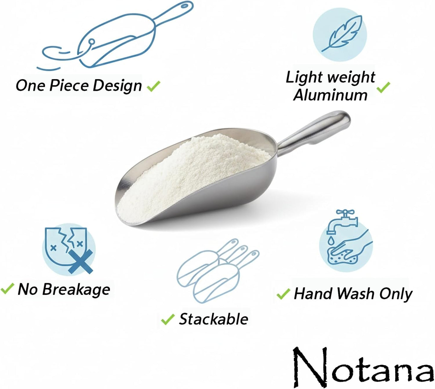 Aluminum Utility Scoop with Contoured Handle for Ice, Flour, Sugar, Grains, Candy, and Dry Goods - 5 oz Durable One-Piece Cast Aluminum Scoop with Comfortable Grip for Kitchen, and Bar